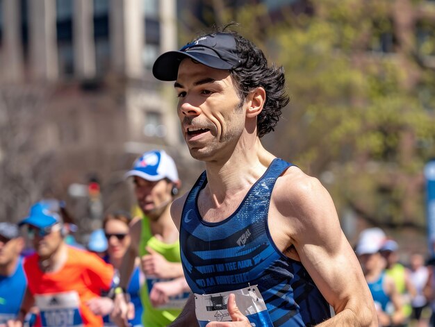 Mann läuft im Marathon mit blauer Weste