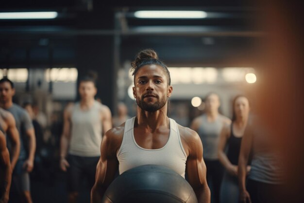 Mann macht Fitnessübungen im Fitnessstudio Generative KI