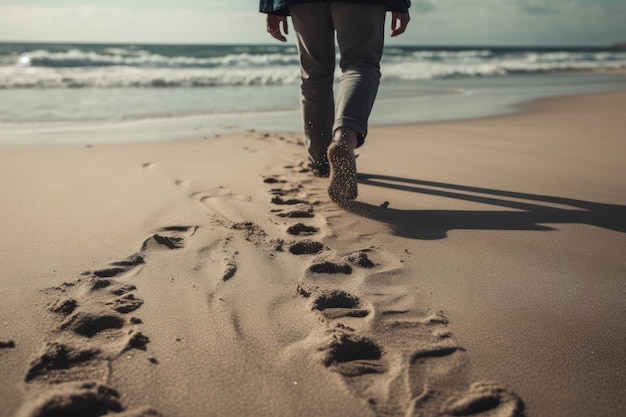 Mann Meer Spaziergang Sand Generieren Ai