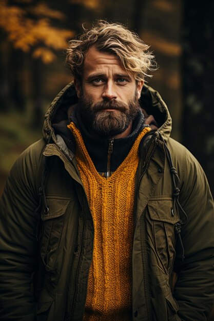 Mann mit Bart mit Herbst-Stimmung