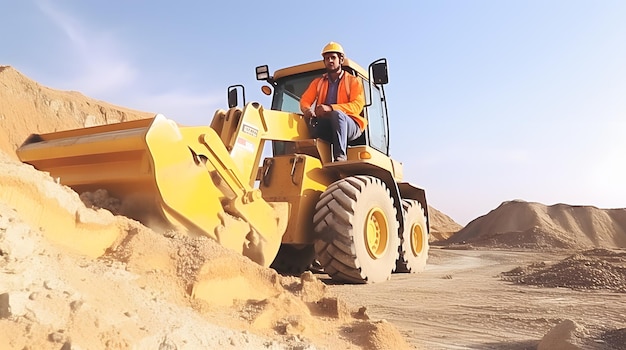 Mann mit Bulldozer in einem Sandbruchstein