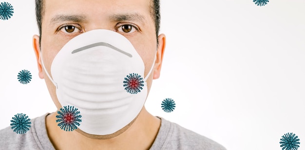 Mann mit einer Hygienemaske, die sich vor einem Virus wie Coronavirus schützt protecting