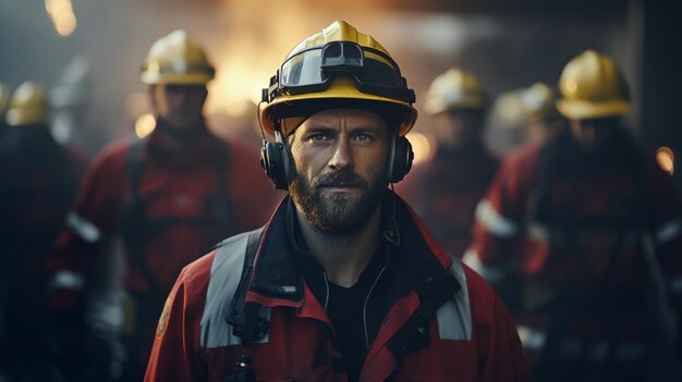 Mann mit Feuerwehrhelm und Ohrschutz