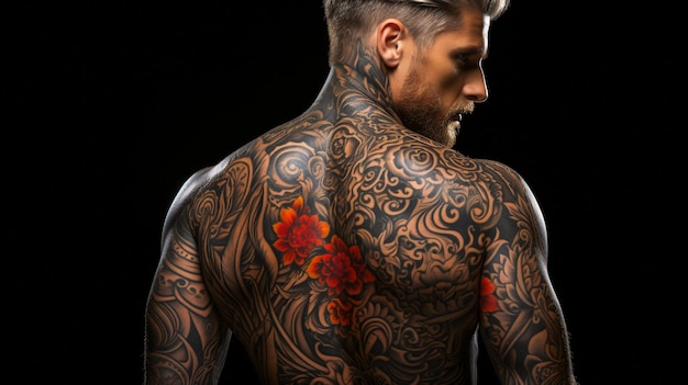 Mann mit großem Tattoo von hinten
