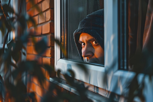 Foto mann mit hut starrt durch das fenster