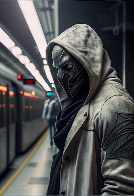 Mann mit Maske in einer U-Bahn-Station generative ai