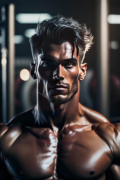 Mann mit perfektem Körper im Fitnessstudio Generative KI