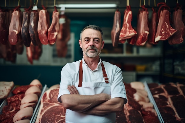 Mann mit rohem Fleisch