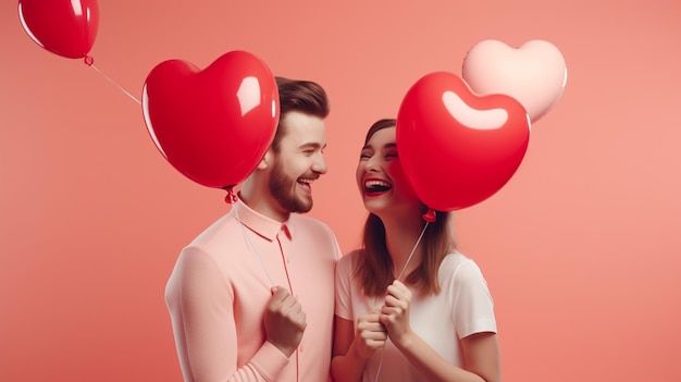 Mann mit rotem Herzballon in der Hand Valentinstag Feiern