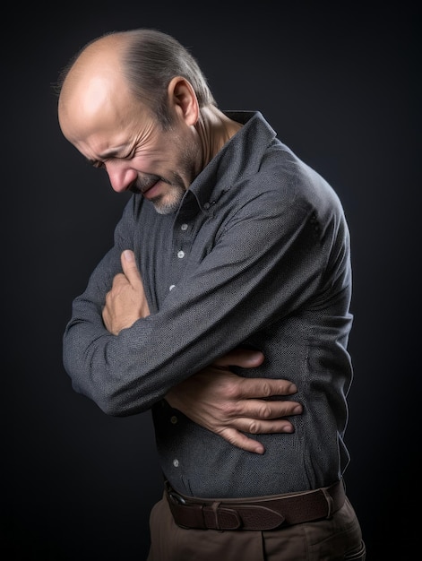 Foto mann mit schmerzen auf neutralem hintergrund