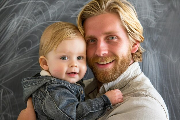 Foto mann mit sohn am vatertag vor der tafel