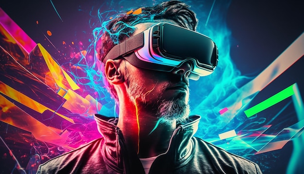 Mann mit Virtual-Reality-Brille bunte Illustration Generative KI