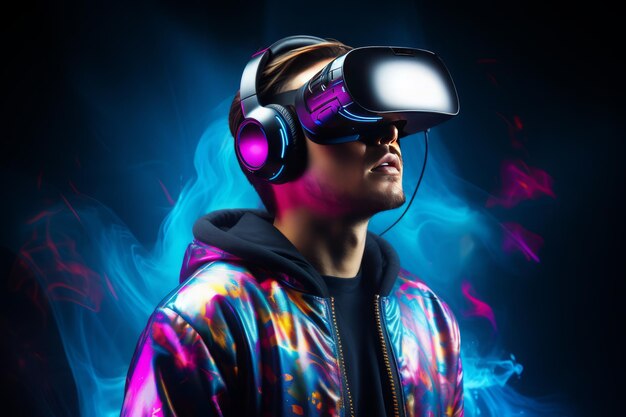 Mann mit VR-Headset 3D-Hologramm der Jacke