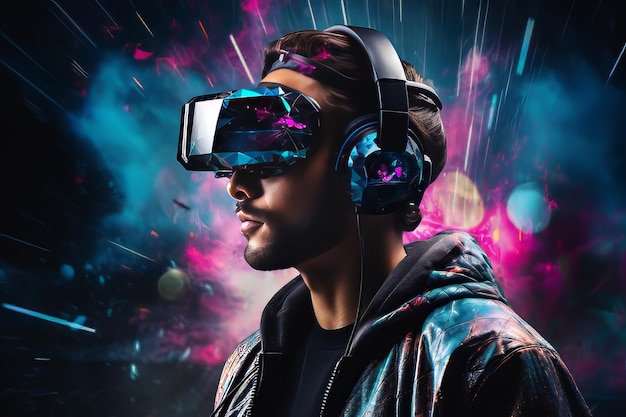 Mann mit VR-Headset 3D-Hologramm der Jacke