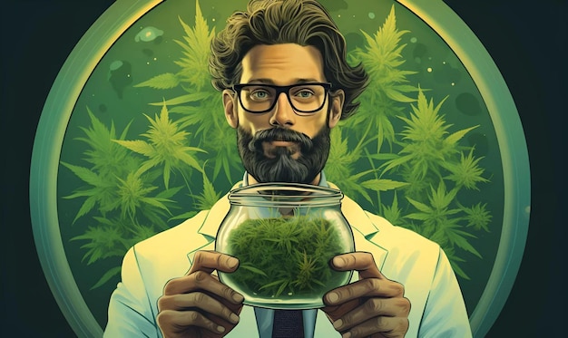 Mann pflanzt Cannabispflanze Hintergrund