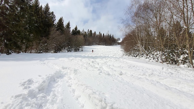 Mann Skifahrer am Skipiste Powder Day ukrainische Karpaten