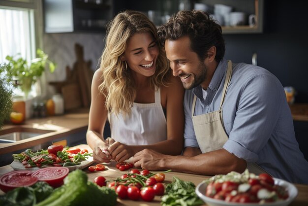 Foto mann und frau bereiten essen vor