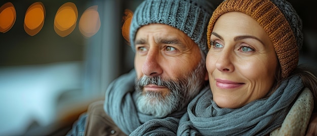 Mann und Frau tragen Schals im Freien