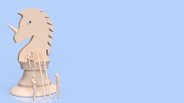 Mann und Holz Einhorn Schach für Business-Konzept 3D-Rendering