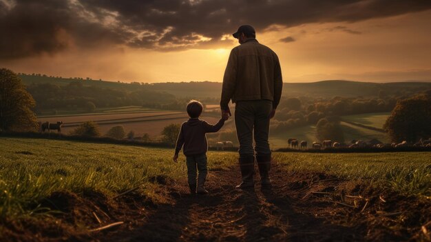 Foto mann und junge auf dem land vaterschaft landleben landwirtschaft und die landlebensweise