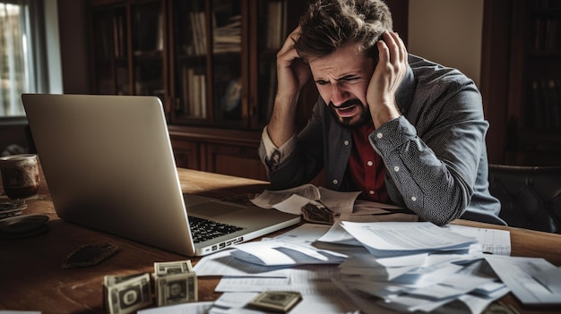 Mann unter Stress aufgrund von Überarbeitung im Büro