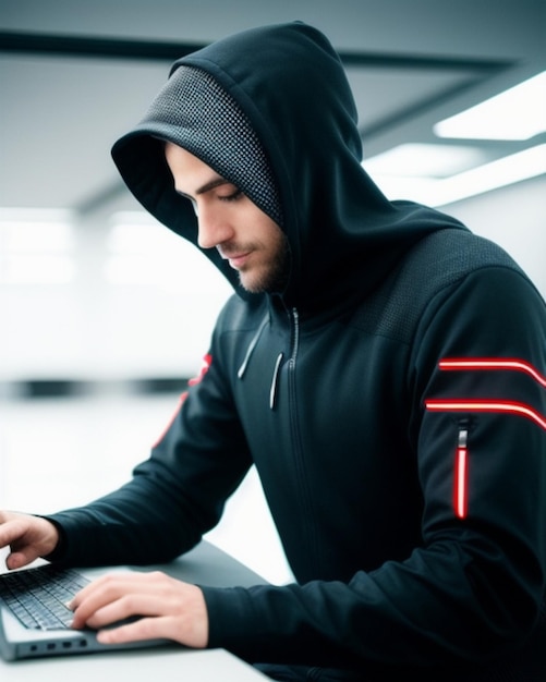 Mann versucht, Computer-Cyberkriminalität zu hacken. Foto