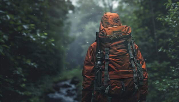 Mann wandert mit schwerem Rucksack in die Berge bei Sonnenuntergang Reisen Lebensstil Wanderlust Abenteuer Konzept Sommerferien im Freien allein in die Wildnis