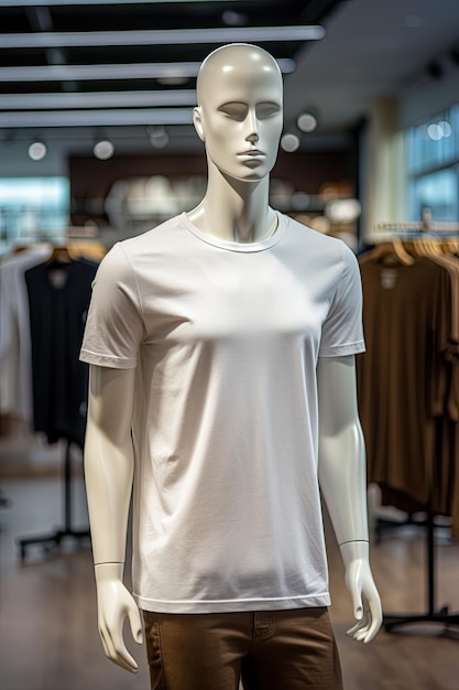 Mannequin gekleidet in einem weißen T-Shirt werden in einem Laden im Stil von foto-realistischen su angezeigt