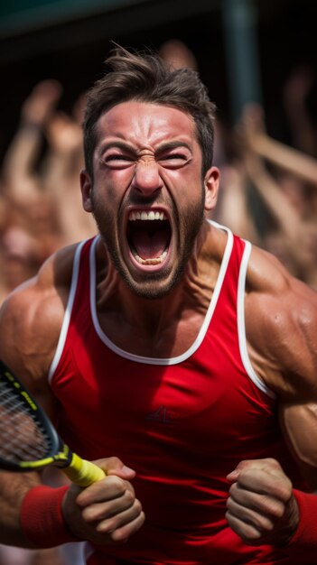 Mannlicher Tennisspieler schreit während eines Spiels