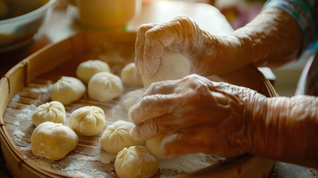 la mano de la abuela haciendo albóndigas