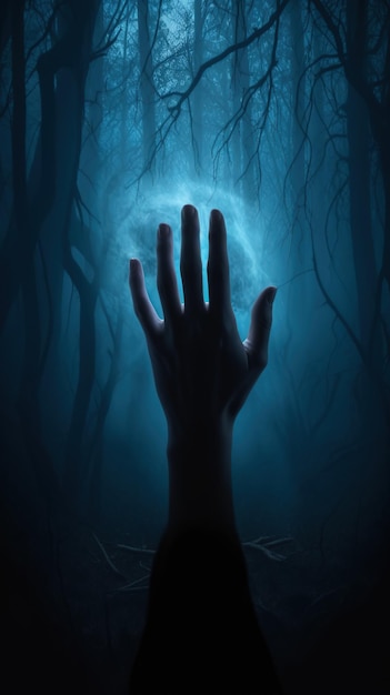 Una mano alcanzando un bosque oscuro