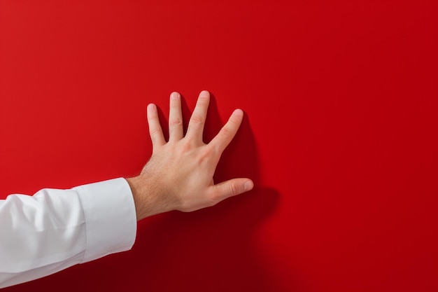 La mano alcanzando la cortina roja