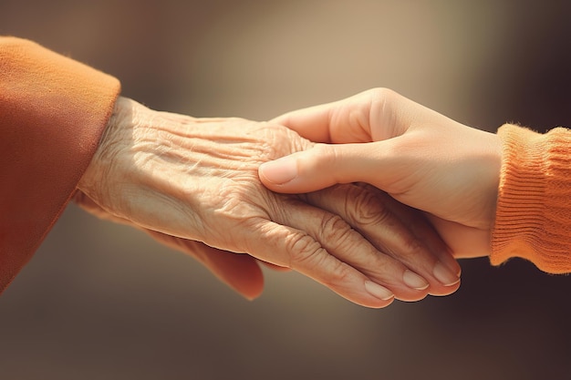 la mano de una anciana y la mano de un hombre más joven