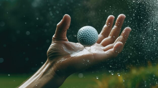 Foto la mano de los atletas golpeando una pelota de golf ia generativa