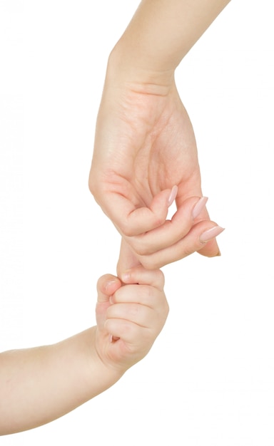 Foto mano del bebé en blanco aislado