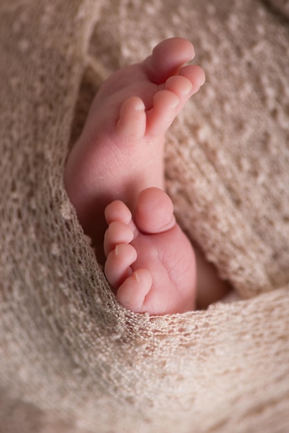 Foto la mano de un bebé está envuelta en un suéter de punto