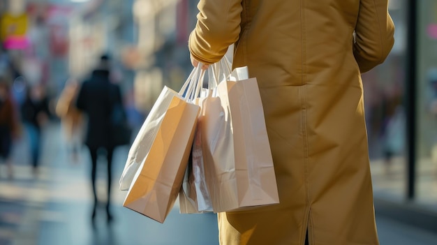 Mano con una bolsa de compras capturando la esencia de la moda callejera