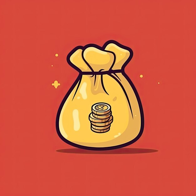 Mano con bolsa de dinero y caricatura de moneda de oro Ilustración de icono vectorial Concepto de negocio financiero aislado