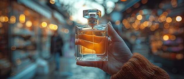 Foto la mano con una botella de perfume