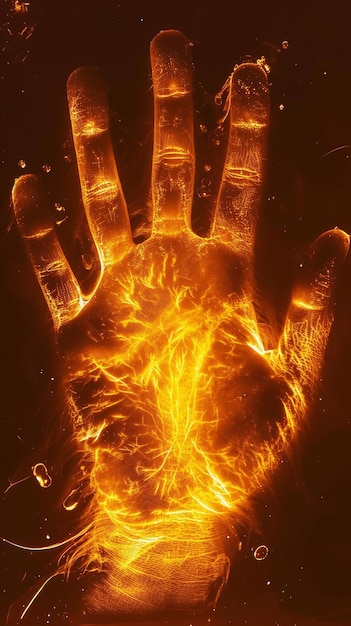 La mano brillante con energía ardiente