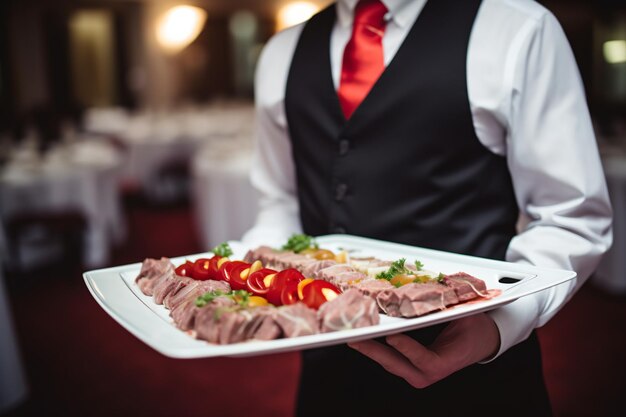 La mano del camarero del restaurante