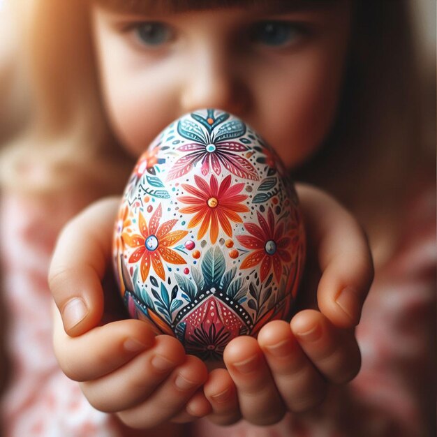 La mano de Childs con el huevo de Pascua de neón