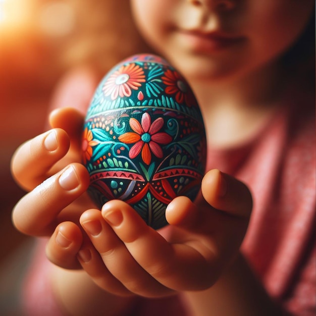 La mano de Childs con el huevo de Pascua de neón