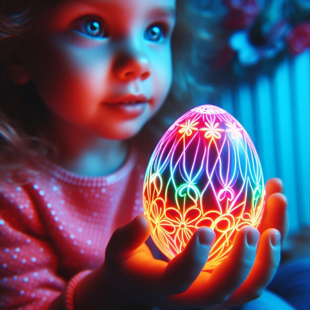 La mano de Childs con el huevo de Pascua de neón