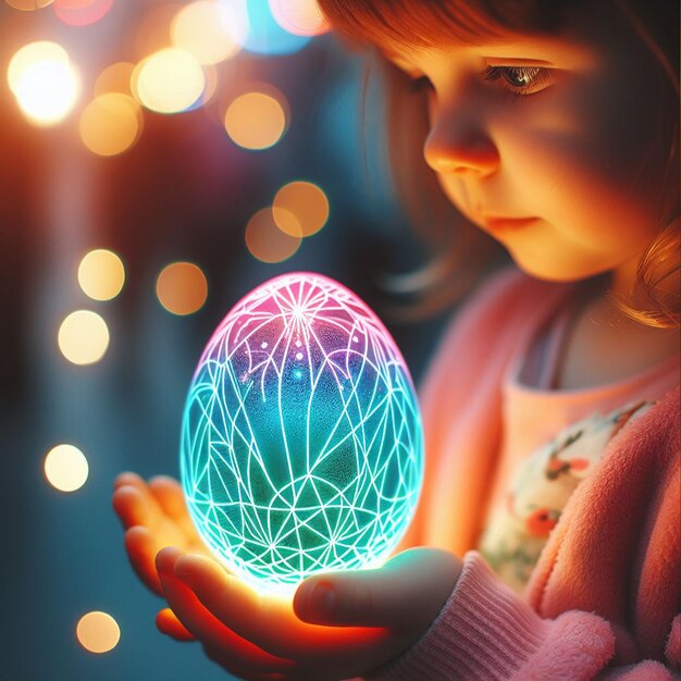 La mano de Childs con el huevo de Pascua de neón