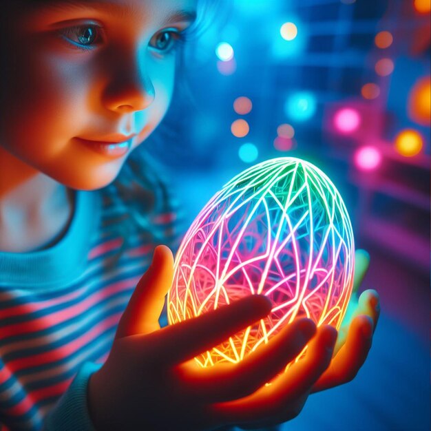 La mano de Childs con el huevo de Pascua de neón