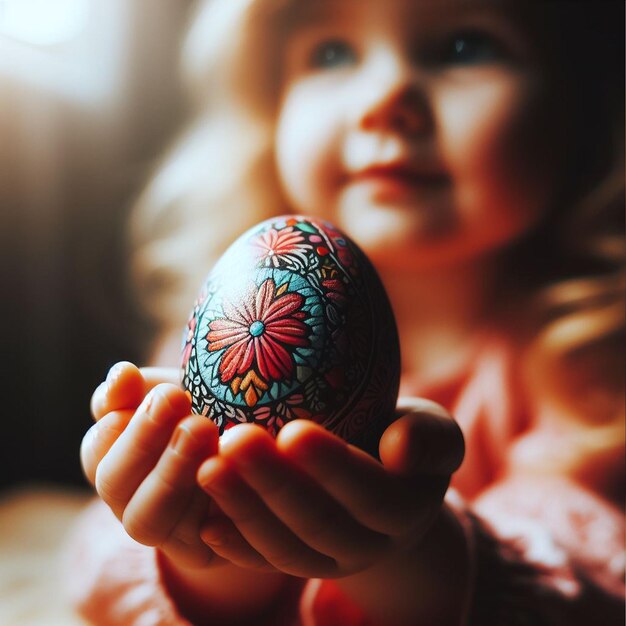 La mano de Childs con el huevo de Pascua de neón