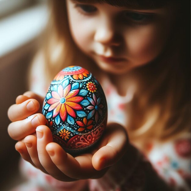 La mano de Childs con el huevo de Pascua de neón