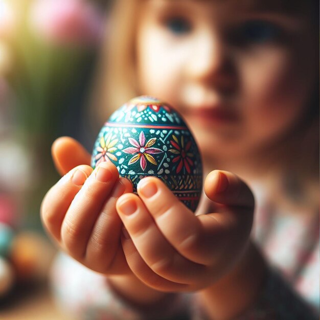 La mano de Childs con el huevo de Pascua de neón