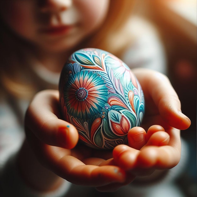 La mano de Childs con el huevo de Pascua de neón